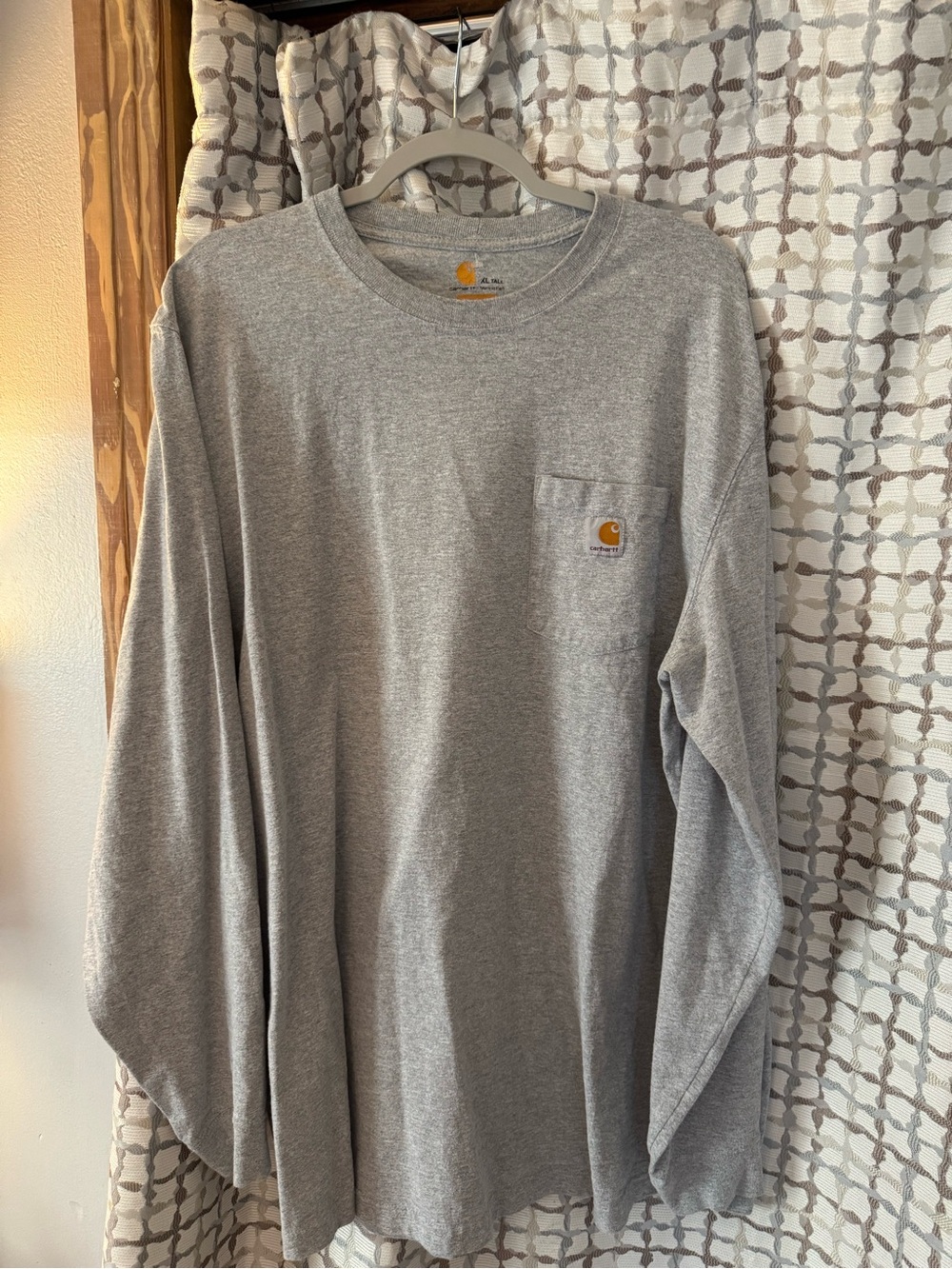 Carhartt Gray Long-Sleeve Pocket Tee with Logo Patch
